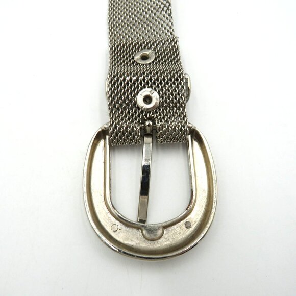 Silver Tone Mesh Belt Womens Size 33 Butterfly Medallions Metallic Buckle - Picture 4 of 8